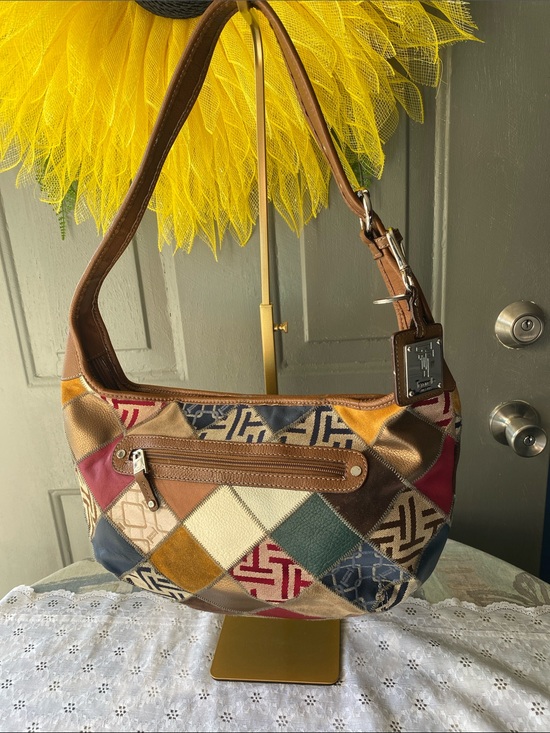 Tignanello Handbags - Tignanello Multicolor Patchwork Leather-Trim Shoulder Bag